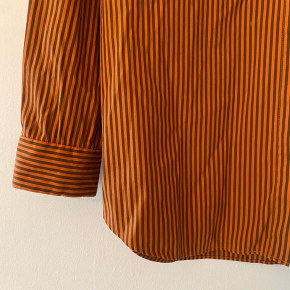Lafayette 148 Orange Brown Pinstripe Button Down Shirt Cotton Preppy size Small - Picture 5 of 12